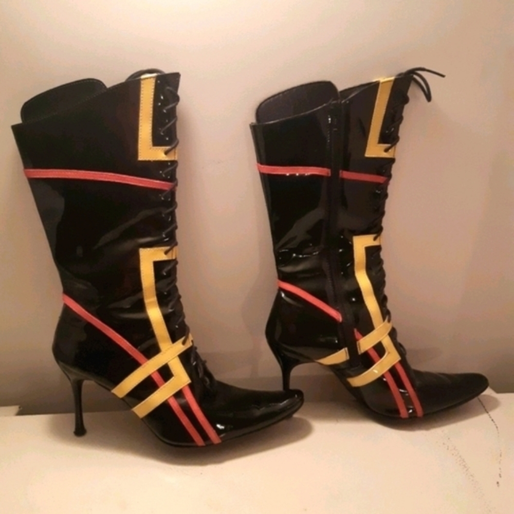 Unique Pointy Toe Lace Up Stiletto Boots - Picture 2 of 13